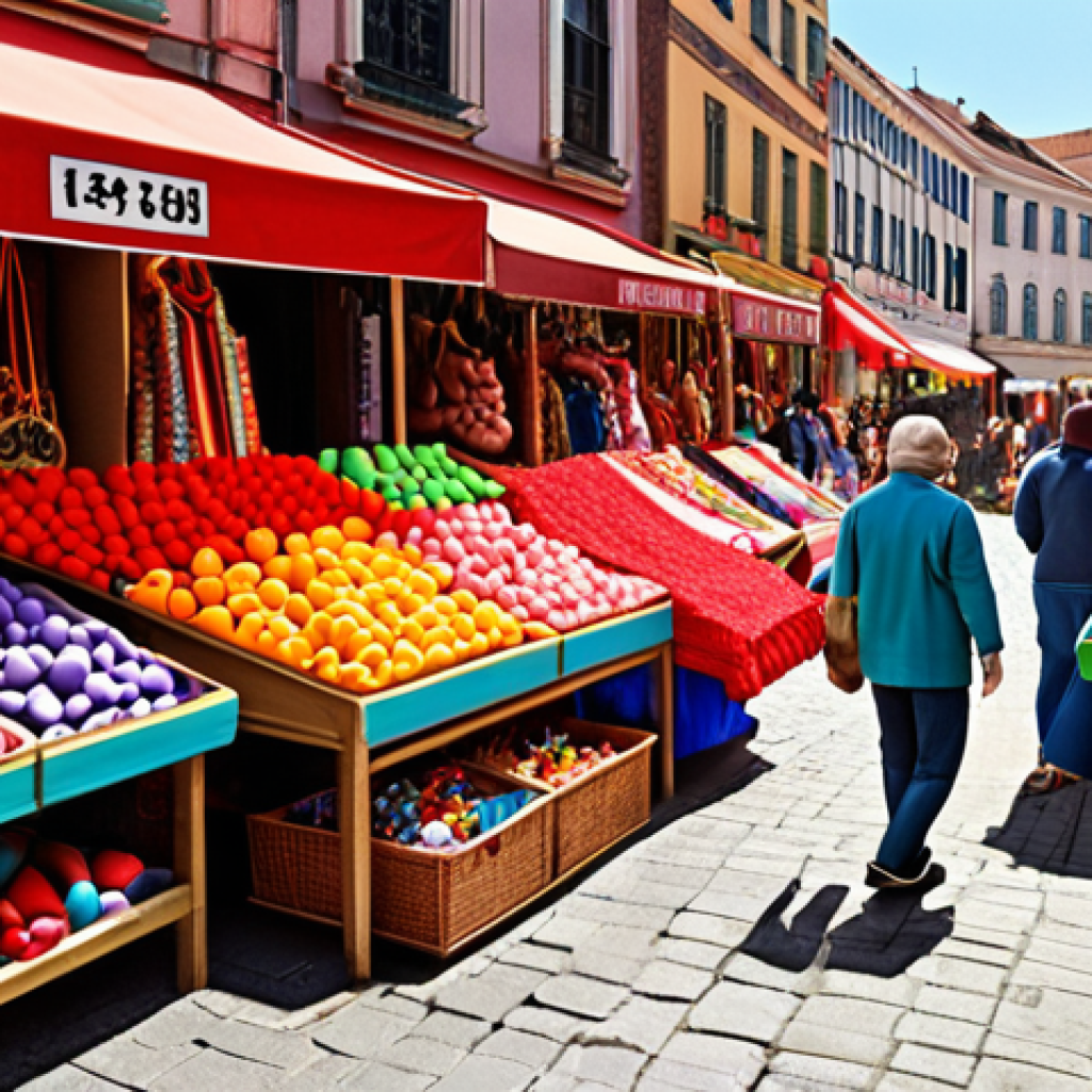 **Image Prompt:** A vibrant marketplace scene filled with colorful goods. A shopper is drawn to a bright red item (could be fabric, a toy, etc.) despite not needing it, showcasing the allure of color in purchasing decisions. The overall feeling should be bustling and visually stimulating.