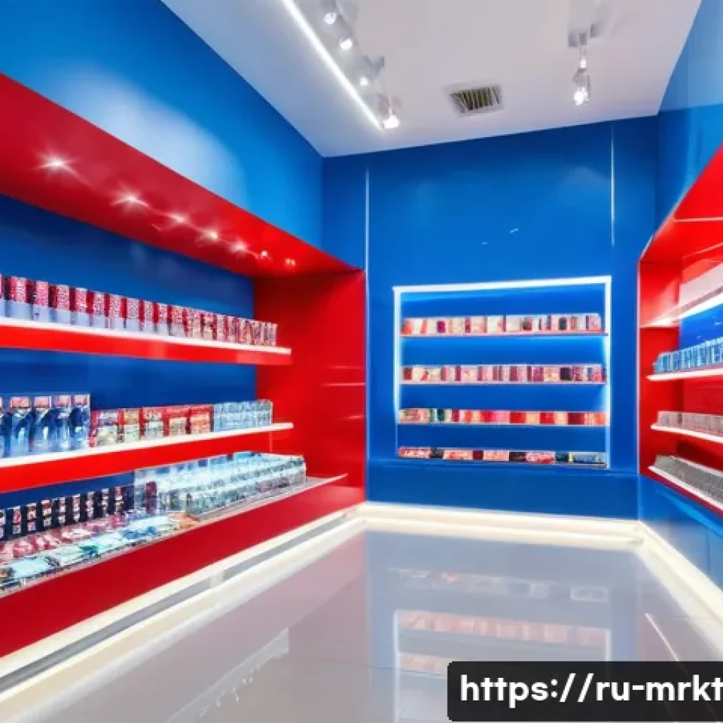 행동경제학적 소통 방식과 소비자 반응 - A vibrant, modern retail store interior in Moscow with bright, eye-catching packaging on shelves des...