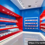 Home 19 행동경제학적 소통 방식과 소비자 반응 - A vibrant, modern retail store interior in Moscow with bright, eye-catching packaging on shelves des...