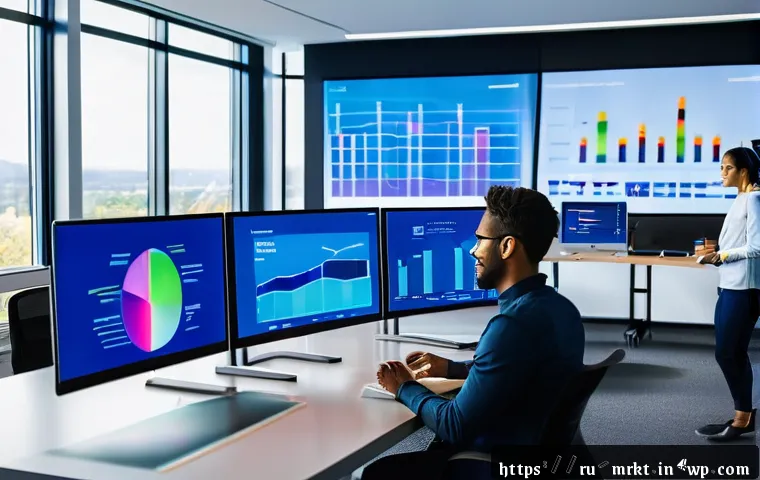 행동경제학을 통한 고객 여정 분석 - A modern digital marketing office scene showing a diverse team of professionals analyzing customer b...